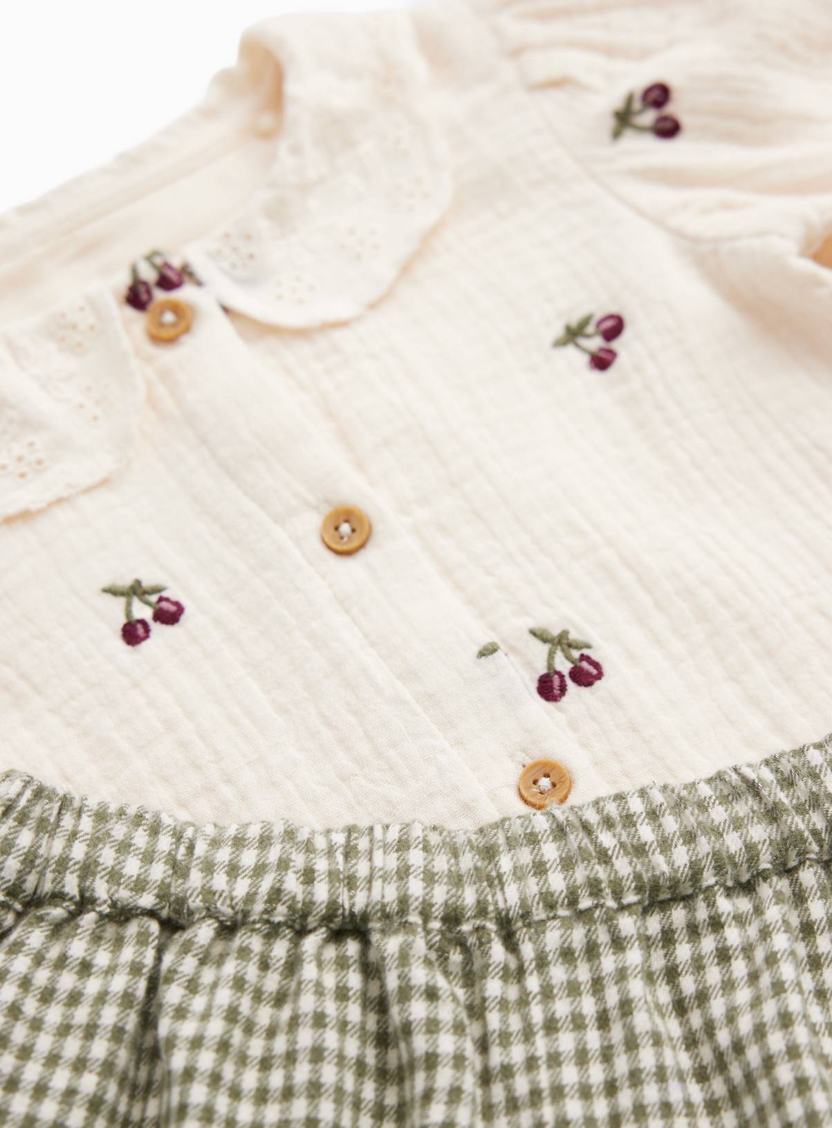 Cream Cherry Embroidered Blouse & Trouser Set Up to 3 mths - Image 2
